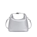 Silver metallic pebble leather hobo bag with top handle and detachable strap - Silver