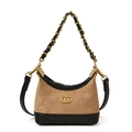 Half-moon quilted crossbody bag for kids with leopard print and golden chain strap - Khaki