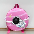 Pink egg-shaped toddler backpack with astronaut print and transparent dome window - Pink