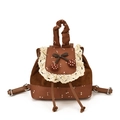 Bruine canvas rugzak met kantrand, kersen charms en bloemenpatroon voor scholieren - Bruin