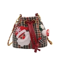 Christmas houndstooth bucket bag for kids with festive Santa and snowflake charms - Red