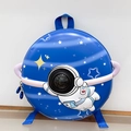 Detail of cartoon astronaut space backpack for kids featuring hard shell and capsule window - Blue