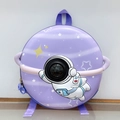Detail of purple 3D astronaut hard shell backpack for kids with starry patterns - Purple