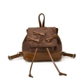 Brown suede backpack with leather bow accents and drawstring closure in a retro style - Brown