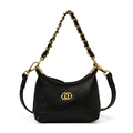 Quilted black mini crossbody bag for kids with gold chain and interlocking metal buckle - Black