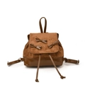 Brown mini backpack with ribbon accents and mixed suede leather texture for women - Brown