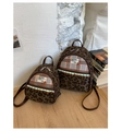 Detailed view of stylish leopard print mini backpacks for kids with plaid and ruffle design - S / Green Leopard