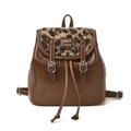 Brauner Kinderrucksack aus Leder mit Leoparden-Kunstfellklappe und Metallschnalle - Braun
