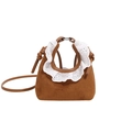 Sac à main enfant en daim marron avec dentelle blanche et poignées circulaires - Marron