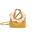 Petit sac bandoulière jaune en daim pour enfants avec bordure en dentelle blanche - Jaune