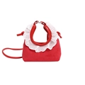 Mini sac à main rouge en daim avec bordure en dentelle blanche, style français et bandoulière - Rouge
