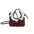 Mini sac à main enfant en daim marron avec dentelle blanche et bandoulière amovible - Marron