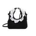 Mini sac à main noir avec dentelle blanche sur la poignée et bandoulière réglable - Noir