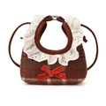 Bolso bandolera pequeño de cuadros marrones para niñas con encaje y lazo rojo - Rojo