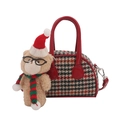 Cilindervormige handtas voor kinderen met pied-de-poule en kerstbeer pluche hanger - Rood Groot Met Hanger