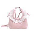 Mini sac bandoulière rose pour enfants avec dentelle blanche et texture en daim - Rose