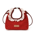 Mini borsa a tracolla in pile rosso con pizzo bianco e cinturino rosso scuro - Grande / Rosso