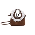 Mini sac à main vintage marron en daim pour enfants avec bordure en dentelle blanche élégante - Biscuit