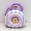 Detail of cute bear toddler backpack with vintage rotary phone dial and purple plush handle - Purple