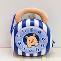 Detail of creative vintage phone design kids backpack with plush handset and dial - Blue