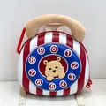 Detail of creative vintage phone backpack with striped pattern and plush handle - Red