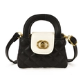 Elegante bolso acolchado para niños con diseño de rombos y cierre giratorio dorado - Negro