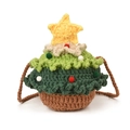 Handmade knitted Christmas tree crossbody bag with colorful pom-poms and star topper - Green