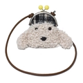 Simpatica borsa a tracolla per bambini a forma di cane in peluche crema con patta a scacchi - Bianco Sporco