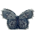Large capacity denim butterfly crossbody bag with fringe edges and red stitching for kids - Blue