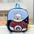 Detail view of cartoon bear diving suit and red submarine print on kids hardshell backpack - Dark Blue