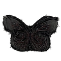 Detail of butterfly-shaped denim bag with distressed edges and contrast embroidery - Black