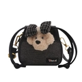 Cute gray knit kids crossbody bag featuring a plush beige puppy with a stylish bow tie - Black
