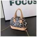 Mini leopard print shell bag for kids with beige trim and golden chain strap - Black Leopard