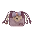 Cute purple plush bear crossbody bag for kids with drawstring and VOGUE label detail - Purple