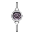 GEDI luxury quartz watch featuring a purple sunray dial and crystal bezel on silver mesh strap - Silver Case & Purple Dial