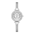 GEDI luxury silver women's watch with square crystal bezel and mesh tassel band - Silver Case & White Dial