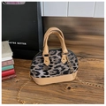 Kids leopard print shell bag with mini chain strap and synthetic leather handles - Grey Leopard