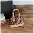 Mini-Muschel-Tasche für Kinder mit Leopardenmuster, Goldkette und braunem Kunstledergriff - Rotbrauner Leopard