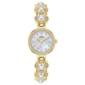 Elegant gold GEDI women's watch with pearl bracelet and shimmering crystal bezel - Gold Case White Shell Face White Pearl Gold Band