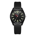 Minimalistische schwarze Silikonuhr mit hellgrünen Ziffern und elegantem mattem Finish - Schwarzes Gehäuse Schwarzes Zifferblatt Schwarzes Armband