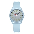 Himmelblaue minimalistische GEDI-Uhr mit grauem Zifferblatt und Silikonband - Blaues Gehäuse Graues Zifferblatt Blaues Armband