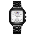 GEDI business watch with black stainless steel band and sunburst dial showing moon phase - Black Case White Dial Black Strap