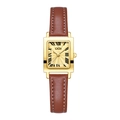 Orologio GEDI vintage quadrato da donna con cassa dorata, numeri romani e cinturino in pelle - Cassa Oro Quadrante Oro Cinturino Marrone