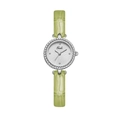 Gedi quartz watch with avocado green leather strap and sparkling rhinestone bezel - Silver Case White Dial Green Strap