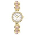 GEDI luxury gold bracelet watch with pink gemstones and white diamond-set dial - Gold Case Gold Shell Face Pink Cat Eye Gold Band