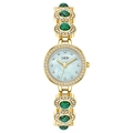 GEDI luxury women's quartz watch with malachite green accents and rhinestone gold bracelet - Gold Case Blue Shell Face Turquoise Gold Band