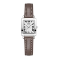 Orologio vintage quadrato con cassa argento, numeri romani e cinturino in pelle marrone - Cassa Argento Quadrante Bianco Cinturino Grigio