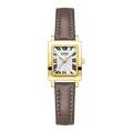 Orologio quadrato GEDI vintage con cassa dorata, cinturino in pelle marrone e numeri romani - Cassa Oro Quadrante Bianco Cinturino Grigio