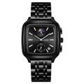 Sleek black square business watch with metal link bracelet and multi-dial face - Black Case Black Dial Black Strap