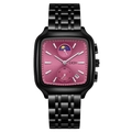 GEDI unisex quartz watch with purple sunray dial and black metal link bracelet - Black Case Rose Red Dial Black Strap